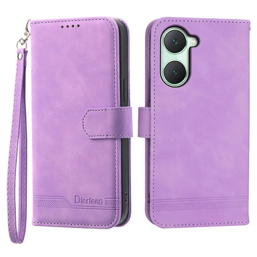 DIERFENG DF-03 Flip Cover for vivo Y03 Shell Lines Imprinted Wallet Stand Mobile Phone Case - Purple - 1
