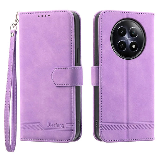 DIERFENG DF-03 Phone Wallet Cover for Realme 12 5G / 12x 5G Shell Card Slot Lines Imprinted Case - Purple - 1