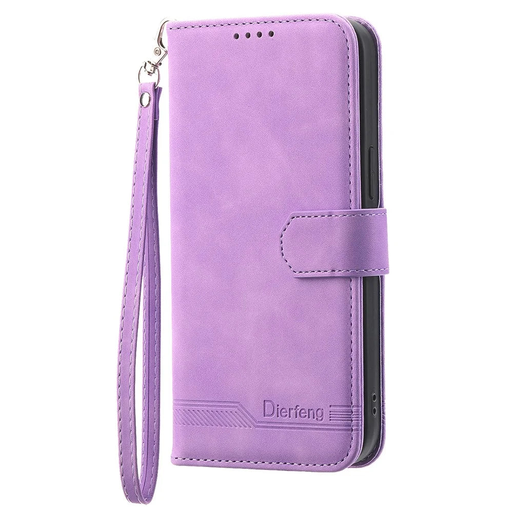 DIERFENG DF-03 Phone Wallet Cover for Realme 12 5G / 12x 5G Shell Card Slot Lines Imprinted Case - Purple - 5
