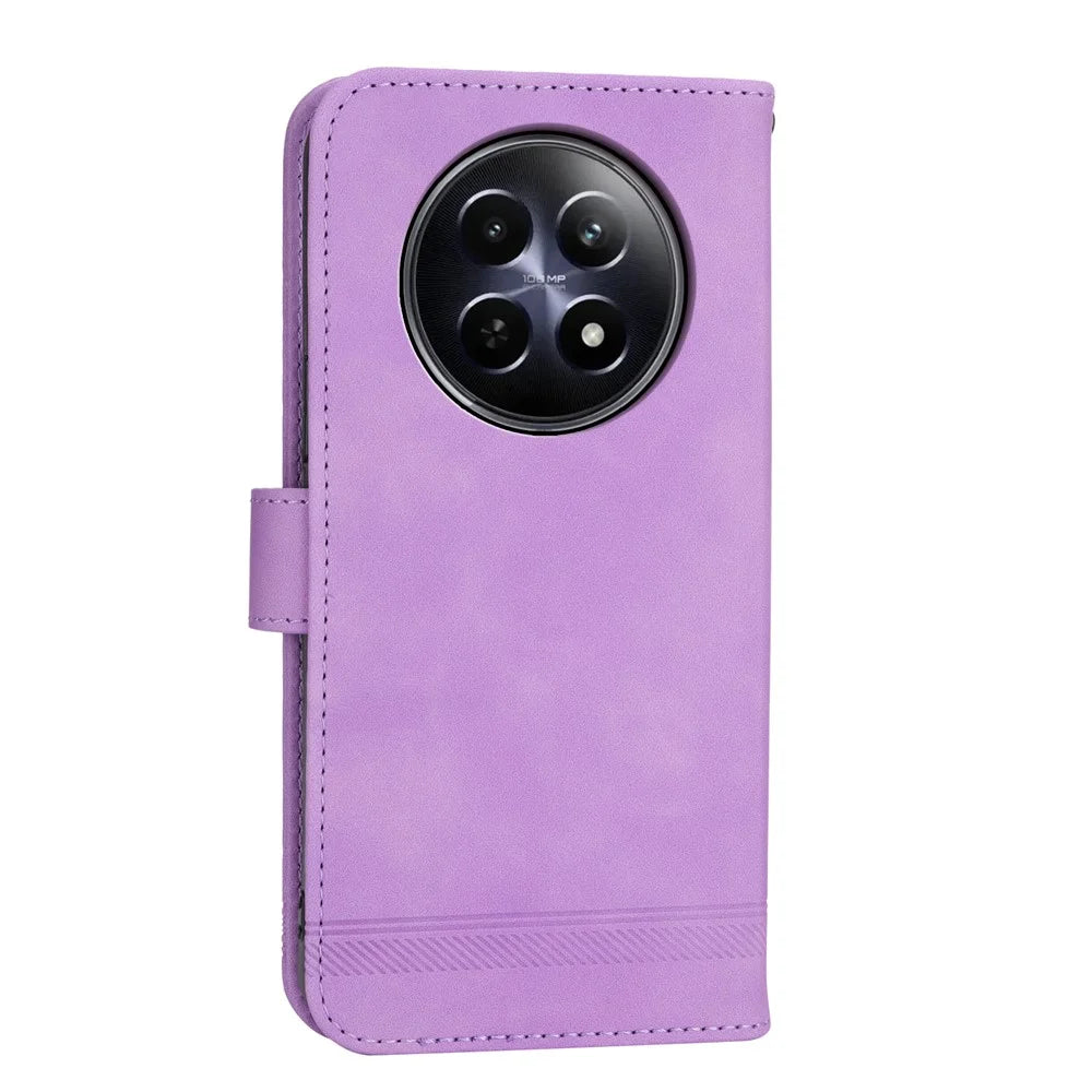 DIERFENG DF-03 Phone Wallet Cover for Realme 12 5G / 12x 5G Shell Card Slot Lines Imprinted Case - Purple - 6
