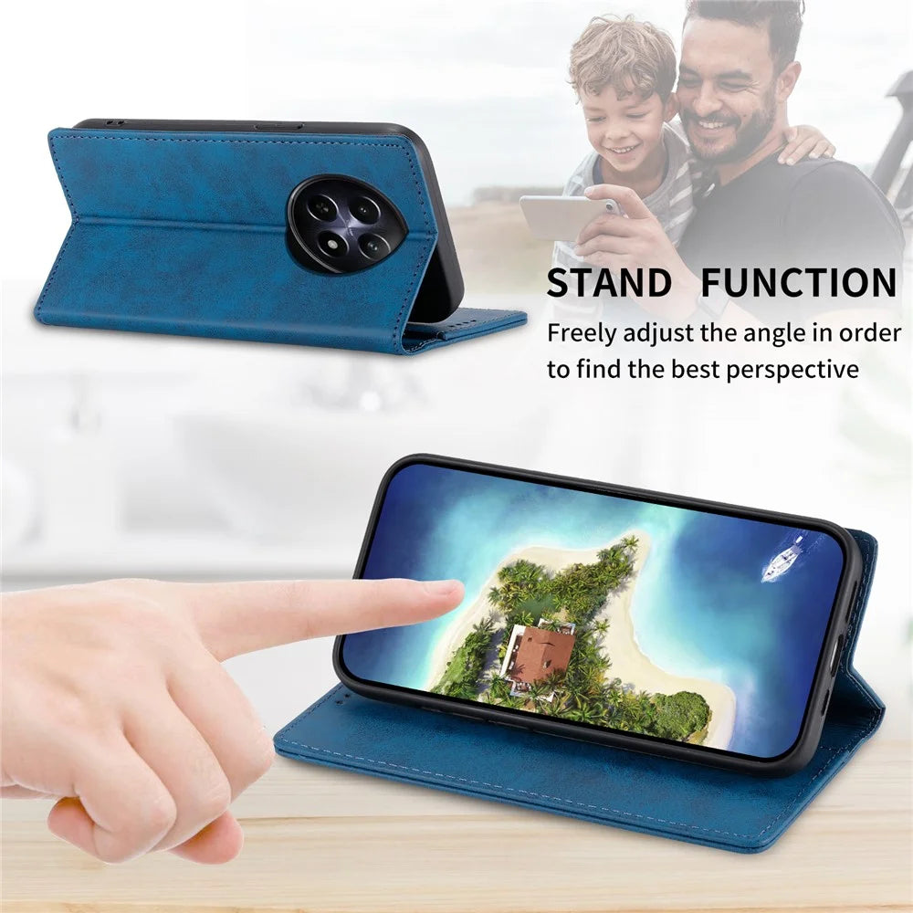 DF-05 For Realme 12 5G / 12x 5G Business Case PU Leather RFID Blocking Wallet Phone Cover - Blue - 4