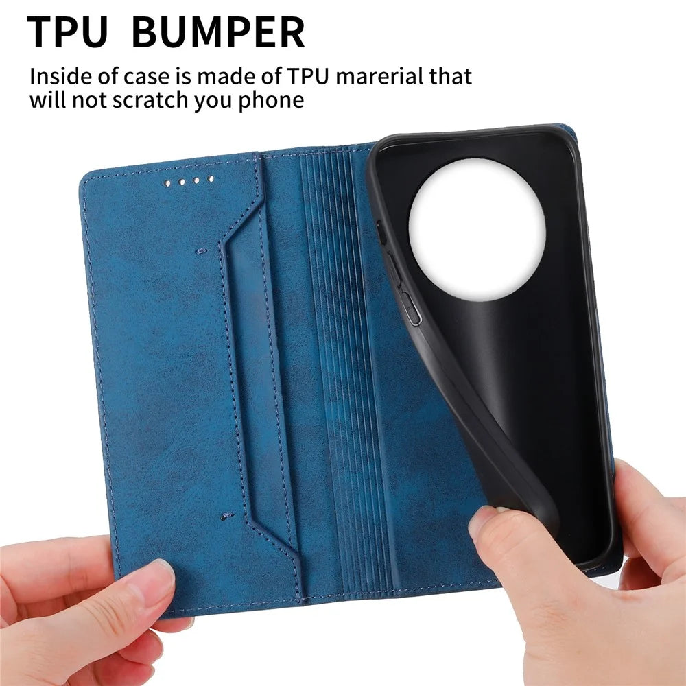 DF-05 For Realme 12 5G / 12x 5G Business Case PU Leather RFID Blocking Wallet Phone Cover - Blue - 6