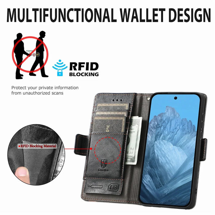 For Google Pixel 10 Pro / Pixel 10 / Pixel 9 Pro / Pixel 9 Phone Cases CASENEO PU Leather Cover Stand with RFID Blocking Wallet - Black - 5