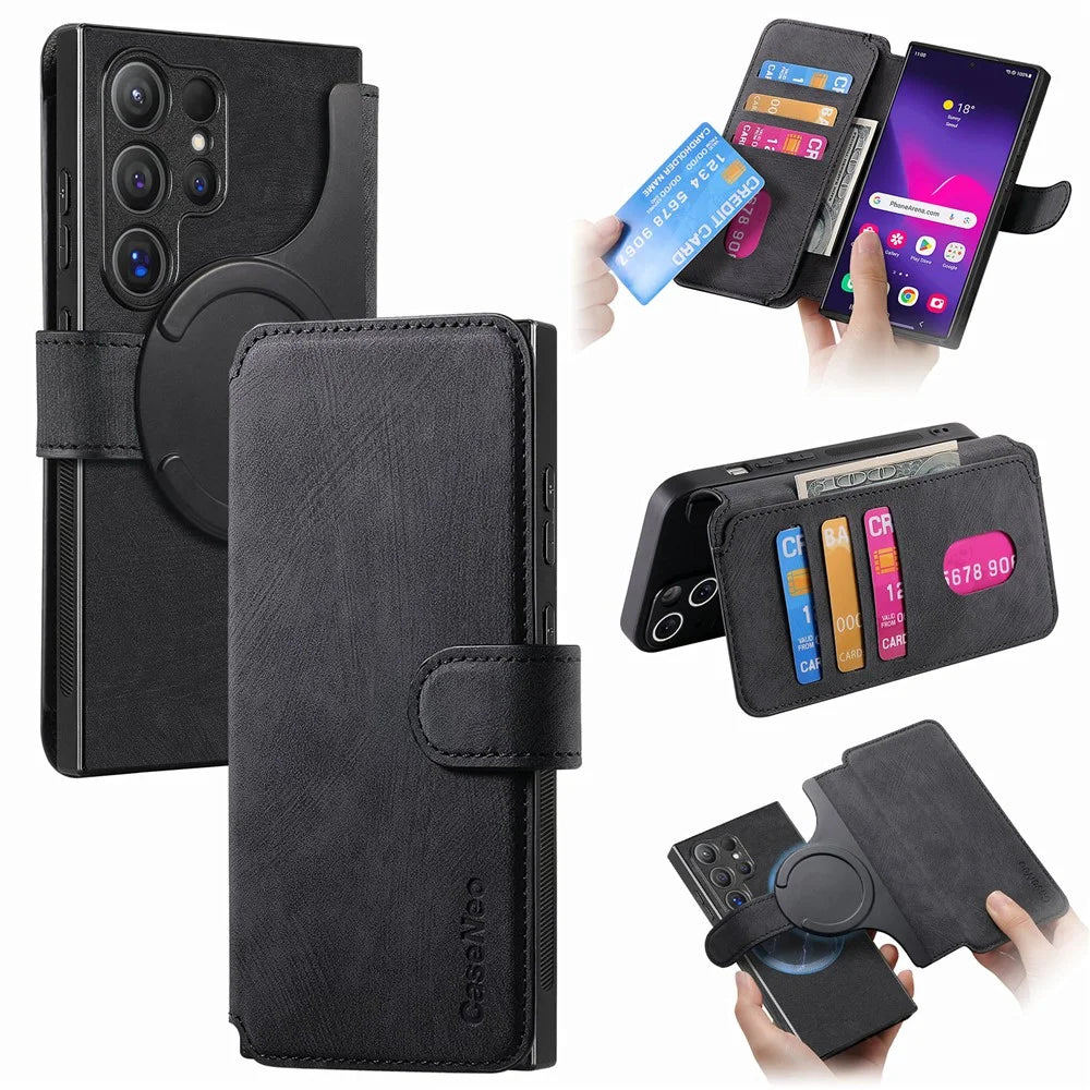 For Samsung Galaxy S24 Ultra Magnetic Case CASENEO Detachable Leather Phone Wallet Cover - Black - 1