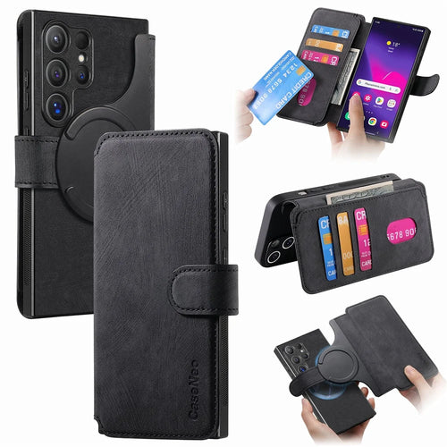 For Samsung Galaxy S24 Ultra Magnetic Case CASENEO Detachable Leather Phone Wallet Cover - Black - 1
