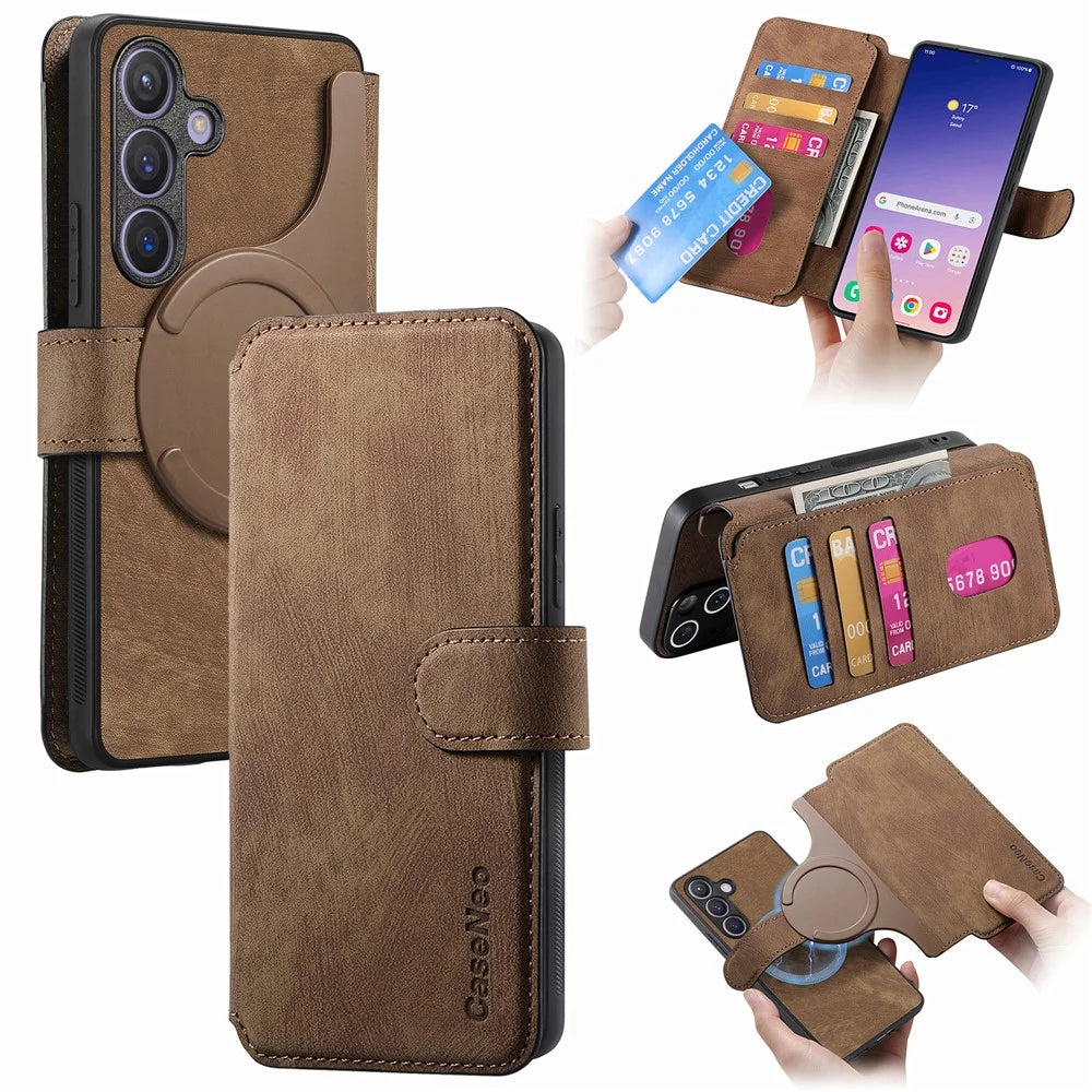 For Samsung Galaxy S24 Magnetic Case CASENEO Detachable Leather Phone Wallet Cover - Brown - 1