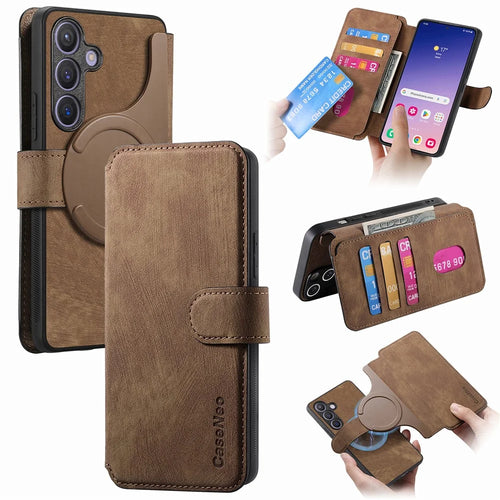 For Samsung Galaxy S24 Magnetic Case CASENEO Detachable Leather Phone Wallet Cover - Brown - 1