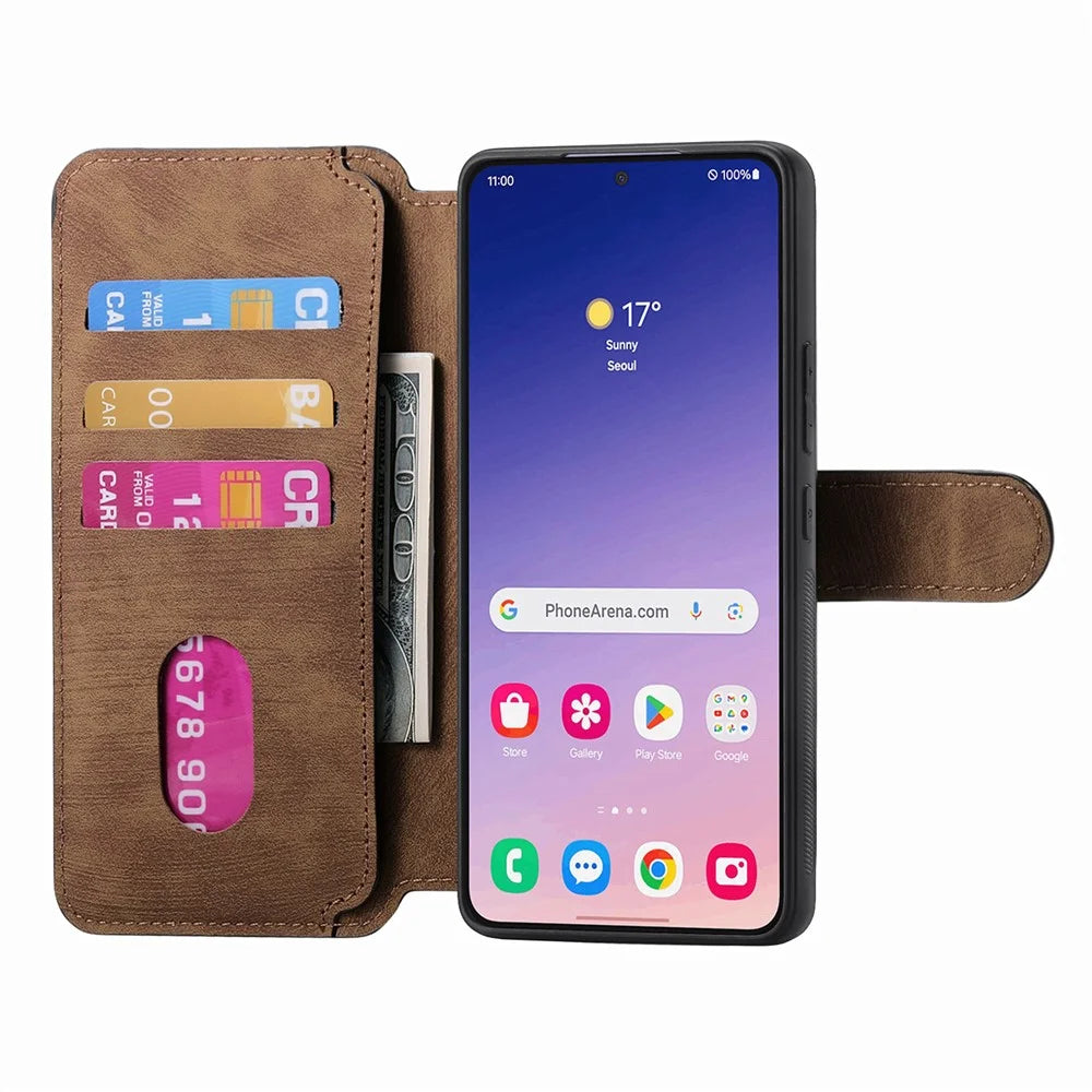 For Samsung Galaxy S24 Magnetic Case CASENEO Detachable Leather Phone Wallet Cover - Brown - 2