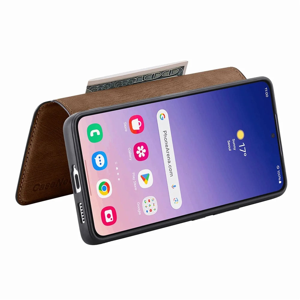 For Samsung Galaxy S24 Magnetic Case CASENEO Detachable Leather Phone Wallet Cover - Brown - 3