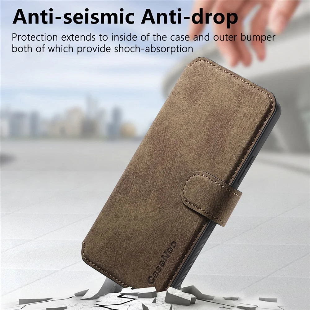 For Samsung Galaxy S24 Magnetic Case CASENEO Detachable Leather Phone Wallet Cover - Brown - 5