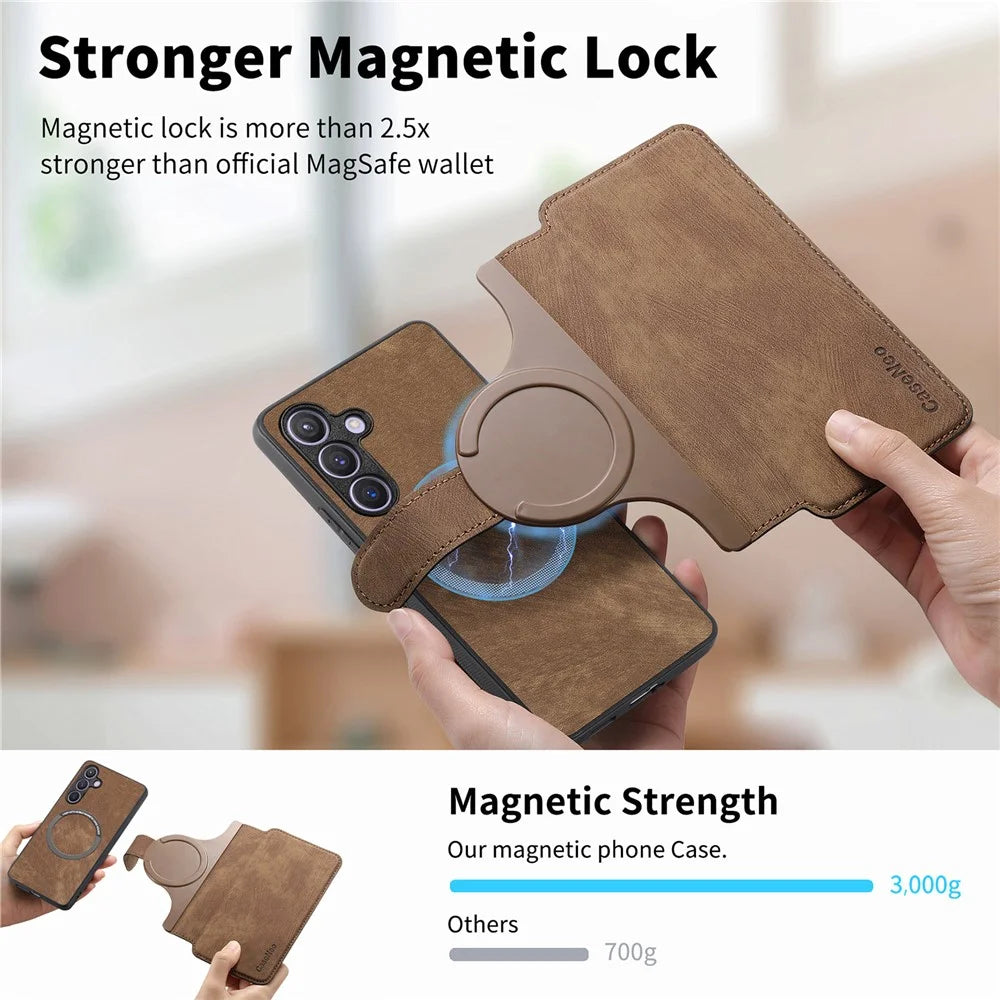 For Samsung Galaxy S24 Magnetic Case CASENEO Detachable Leather Phone Wallet Cover - Brown - 7