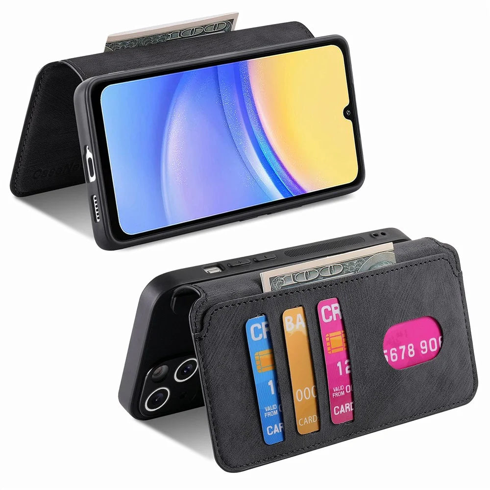For Samsung Galaxy A25 5G (Global) (161mm) Magnetic Case CASENEO Detachable Leather Phone Wallet Cover - Black - 3