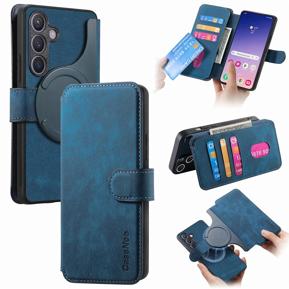 For Samsung Galaxy S24+ Magnetic Case CASENEO Detachable Leather Phone Wallet Cover - Dark Blue - 1