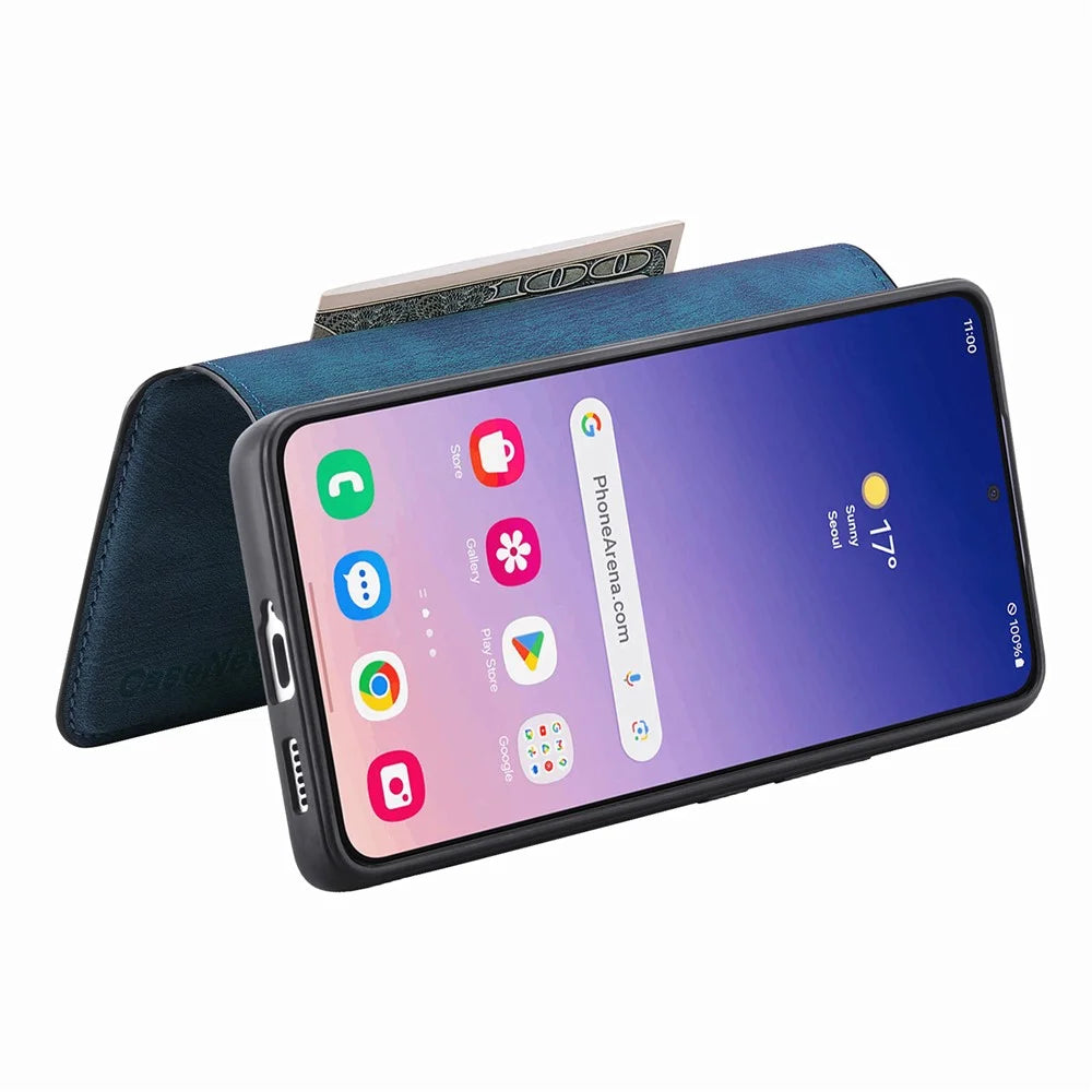For Samsung Galaxy S24+ Magnetic Case CASENEO Detachable Leather Phone Wallet Cover - Dark Blue - 3