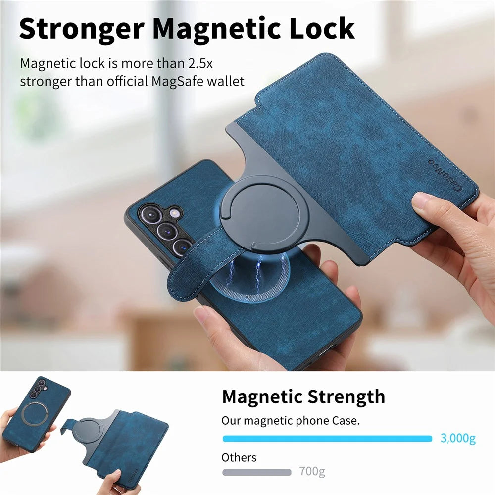 For Samsung Galaxy S24+ Magnetic Case CASENEO Detachable Leather Phone Wallet Cover - Dark Blue - 7