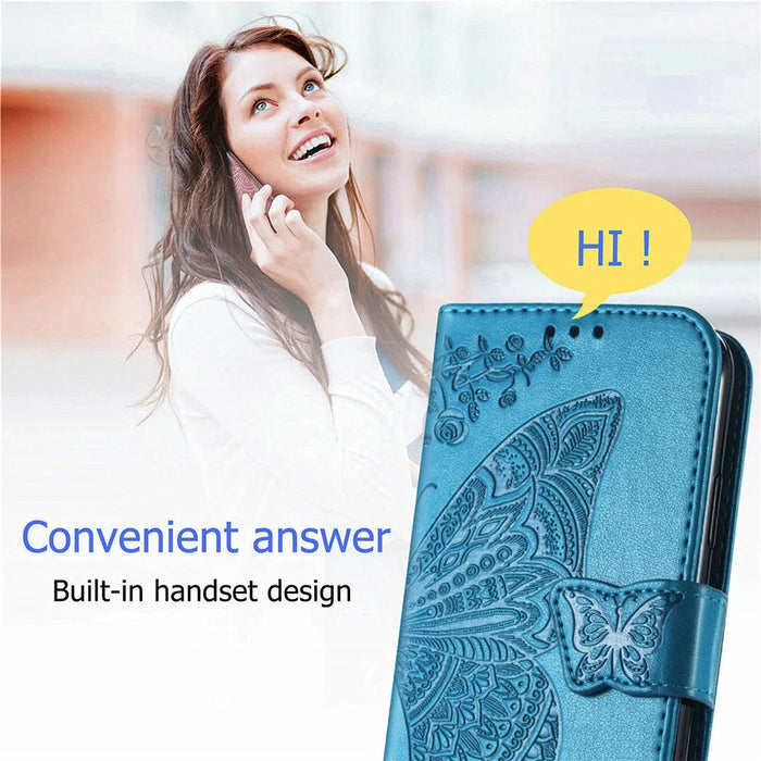 For Samsung Galaxy M15 5G Case Butterfly Pattern PU Leather Hand Strap Wallet Purse Phone Cover - Blue - 6