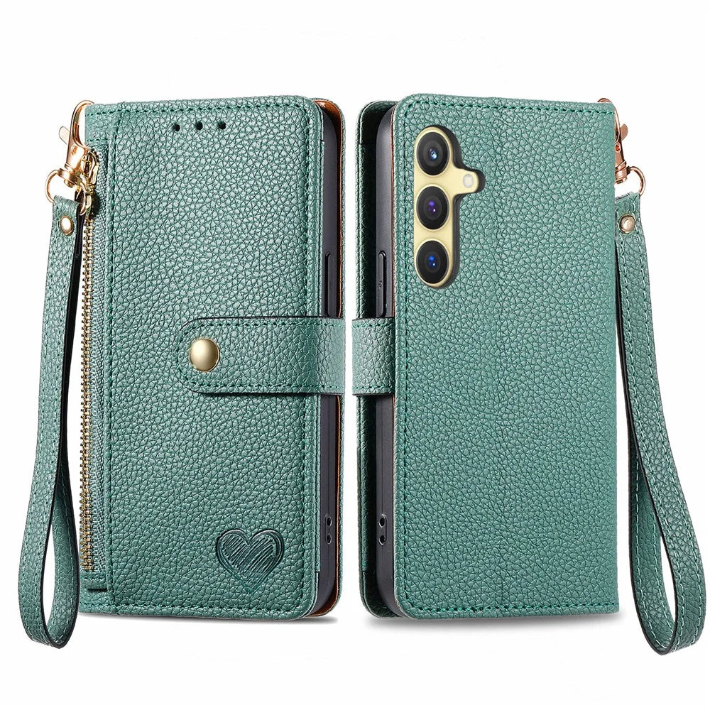 For Samsung Galaxy S24 Wallet Case RFID Blocking Leather Phone Cover - Green - 1