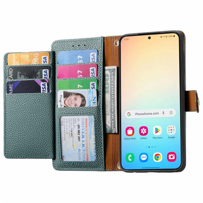 For Samsung Galaxy S24 Wallet Case RFID Blocking Leather Phone Cover - Green - 2