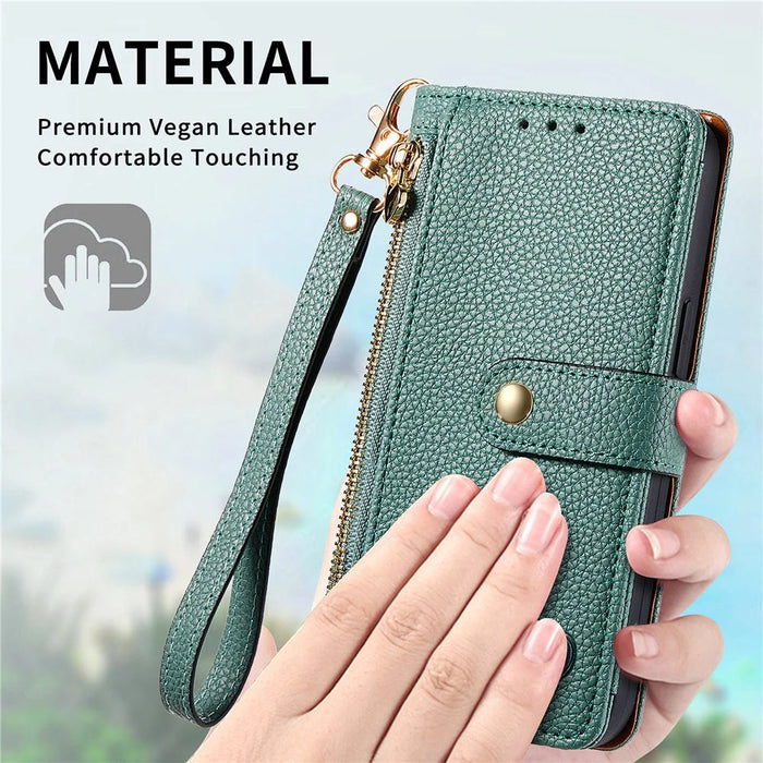 For Samsung Galaxy S24 Wallet Case RFID Blocking Leather Phone Cover - Green - 6