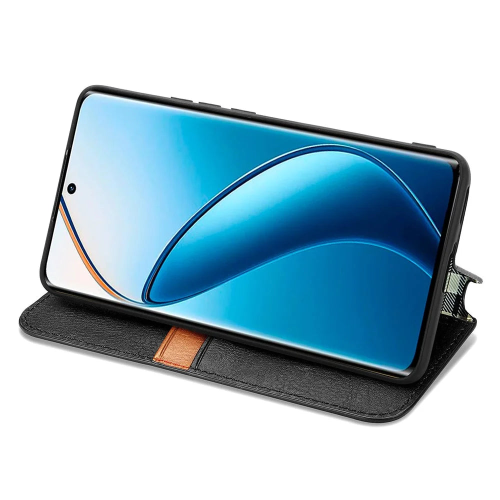 For Realme 12 4G / 12+ 5G PU Leather Case Rhombus Imprint Wallet Stand Phone Cover - Black - 3