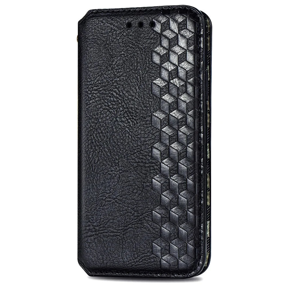 For Realme 12 4G / 12+ 5G PU Leather Case Rhombus Imprint Wallet Stand Phone Cover - Black - 5