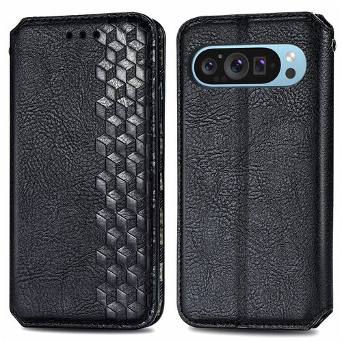 For Google Pixel 10 Pro / Pixel 10 / Pixel 9 Pro / Pixel 9 PU Leather Case Rhombus Imprint Wallet Stand Phone Cover - Black - 1