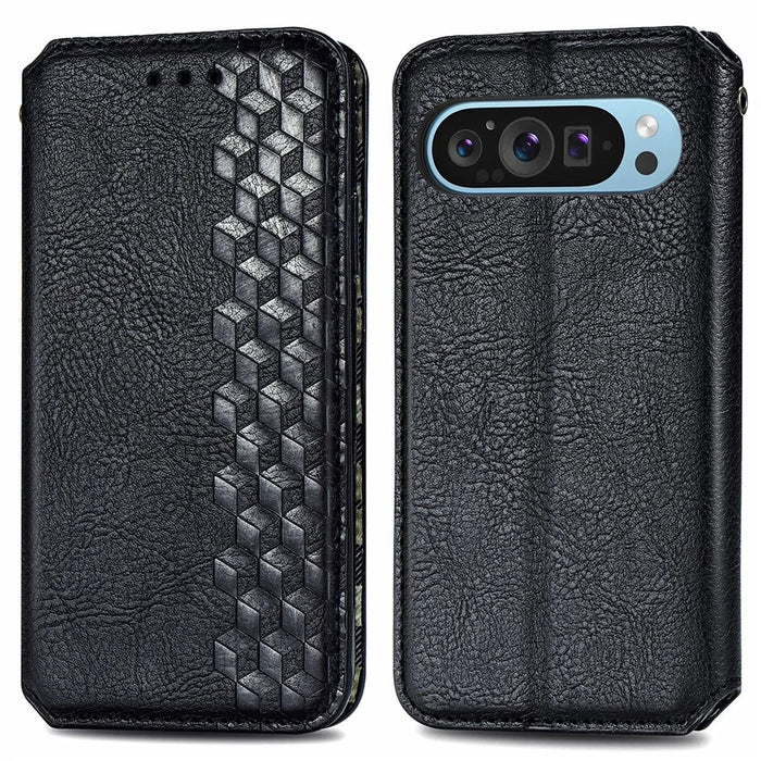 For Google Pixel 10 Pro / Pixel 10 / Pixel 9 Pro / Pixel 9 PU Leather Case Rhombus Imprint Wallet Stand Phone Cover - Black - 1