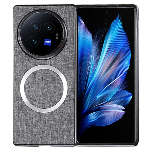For vivo X Fold3 Pro Case Drop-proof TPU+Cloth Back Phone Cover Magnetic Case - Grey - 1