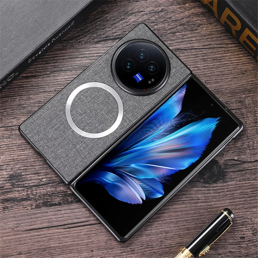 For vivo X Fold3 Pro Case Drop-proof TPU+Cloth Back Phone Cover Magnetic Case - Grey - 2