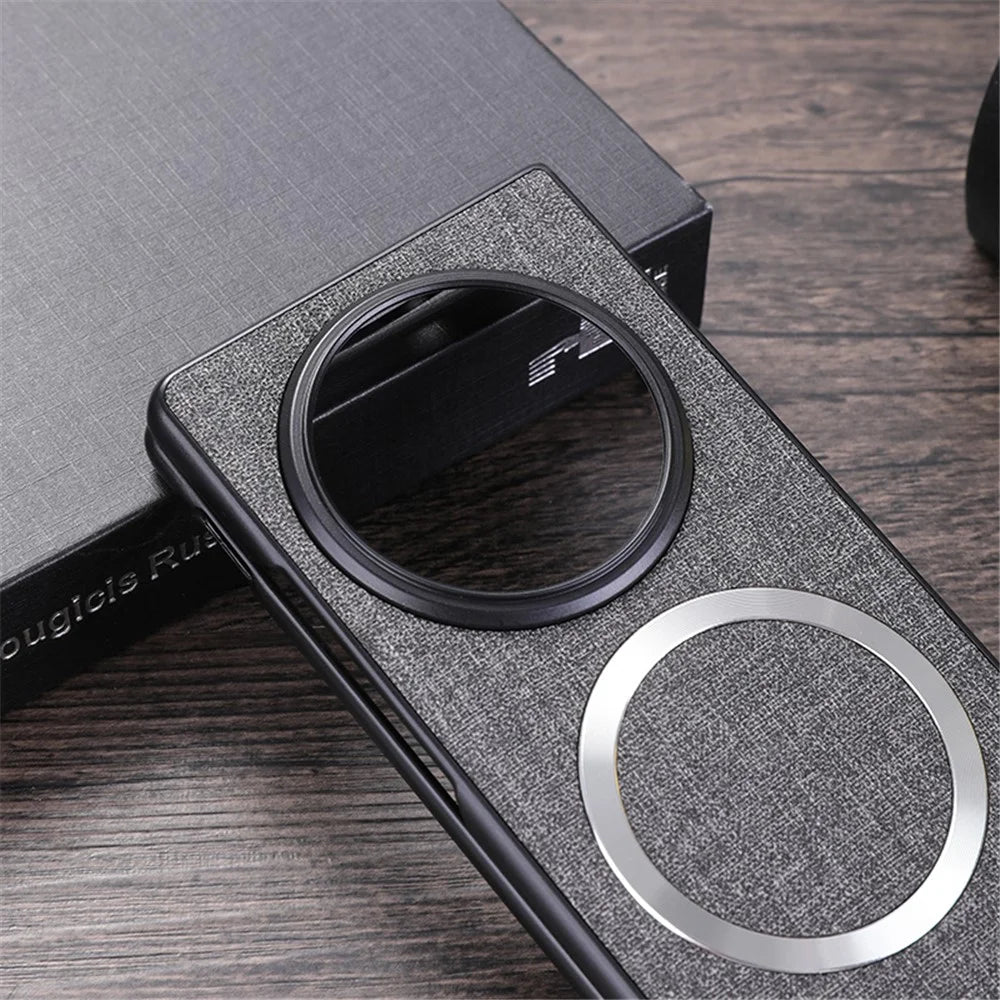 For vivo X Fold3 Pro Case Drop-proof TPU+Cloth Back Phone Cover Magnetic Case - Grey - 3