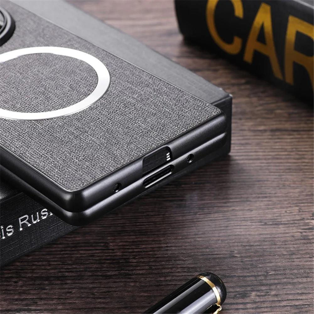 For vivo X Fold3 Pro Case Drop-proof TPU+Cloth Back Phone Cover Magnetic Case - Grey - 4