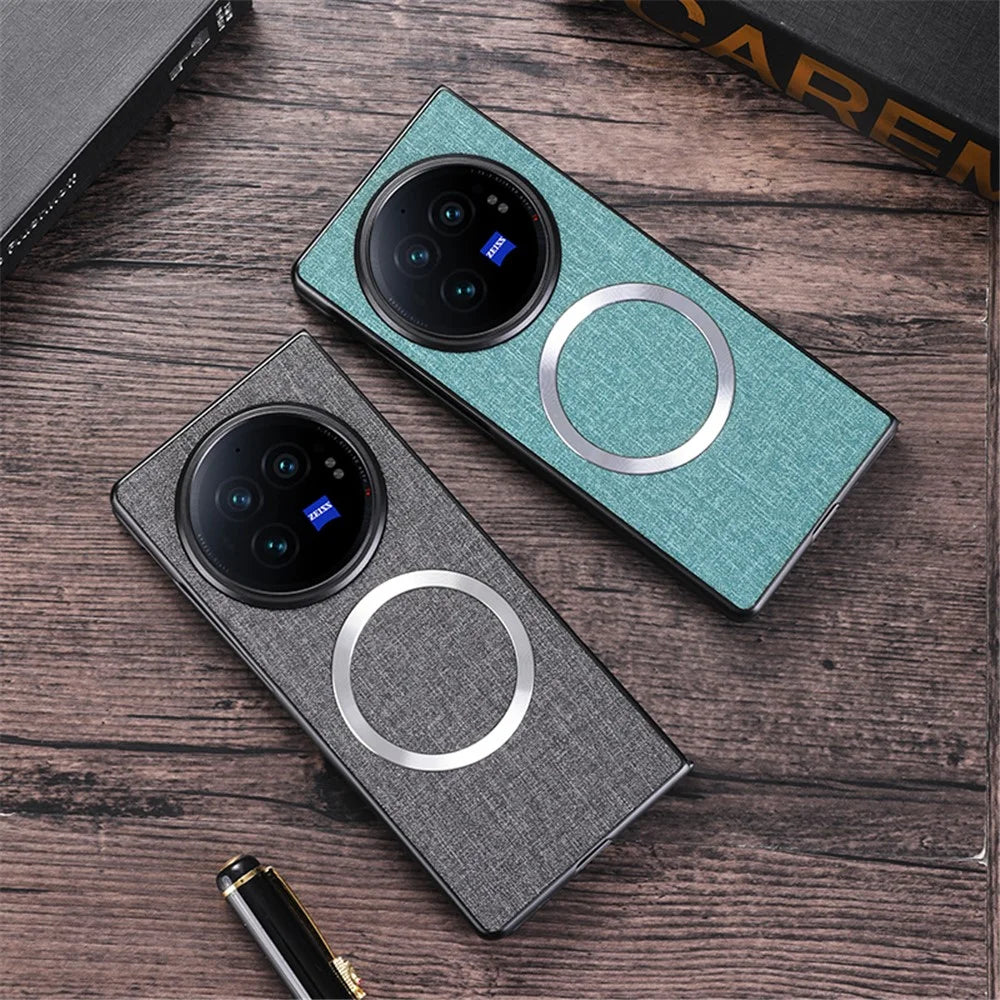 For vivo X Fold3 Pro Case Drop-proof TPU+Cloth Back Phone Cover Magnetic Case - Grey - 6