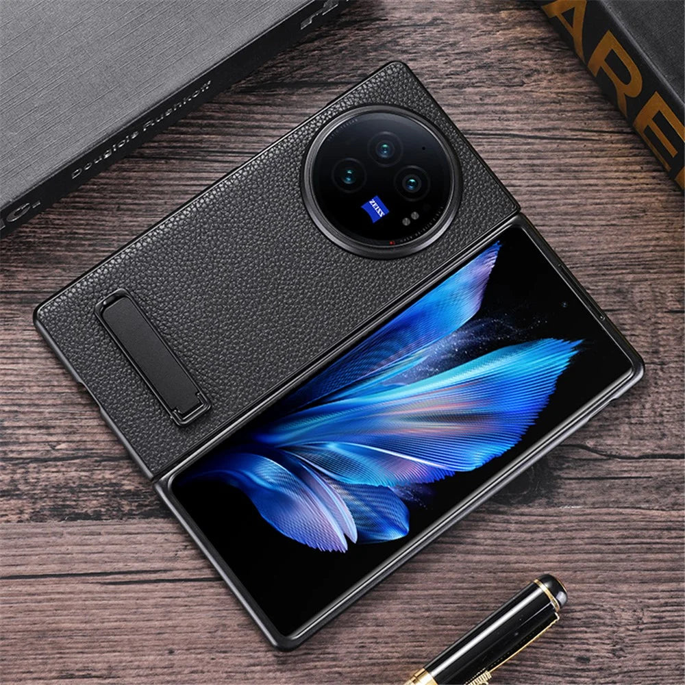 For vivo X Fold3 Pro Cell Phone Cover Drop-proof PC+PU Leather Hidden Kickstand Case - Black - 2