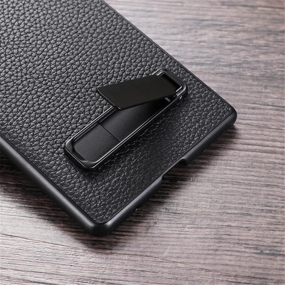 For vivo X Fold3 Pro Cell Phone Cover Drop-proof PC+PU Leather Hidden Kickstand Case - Black - 3