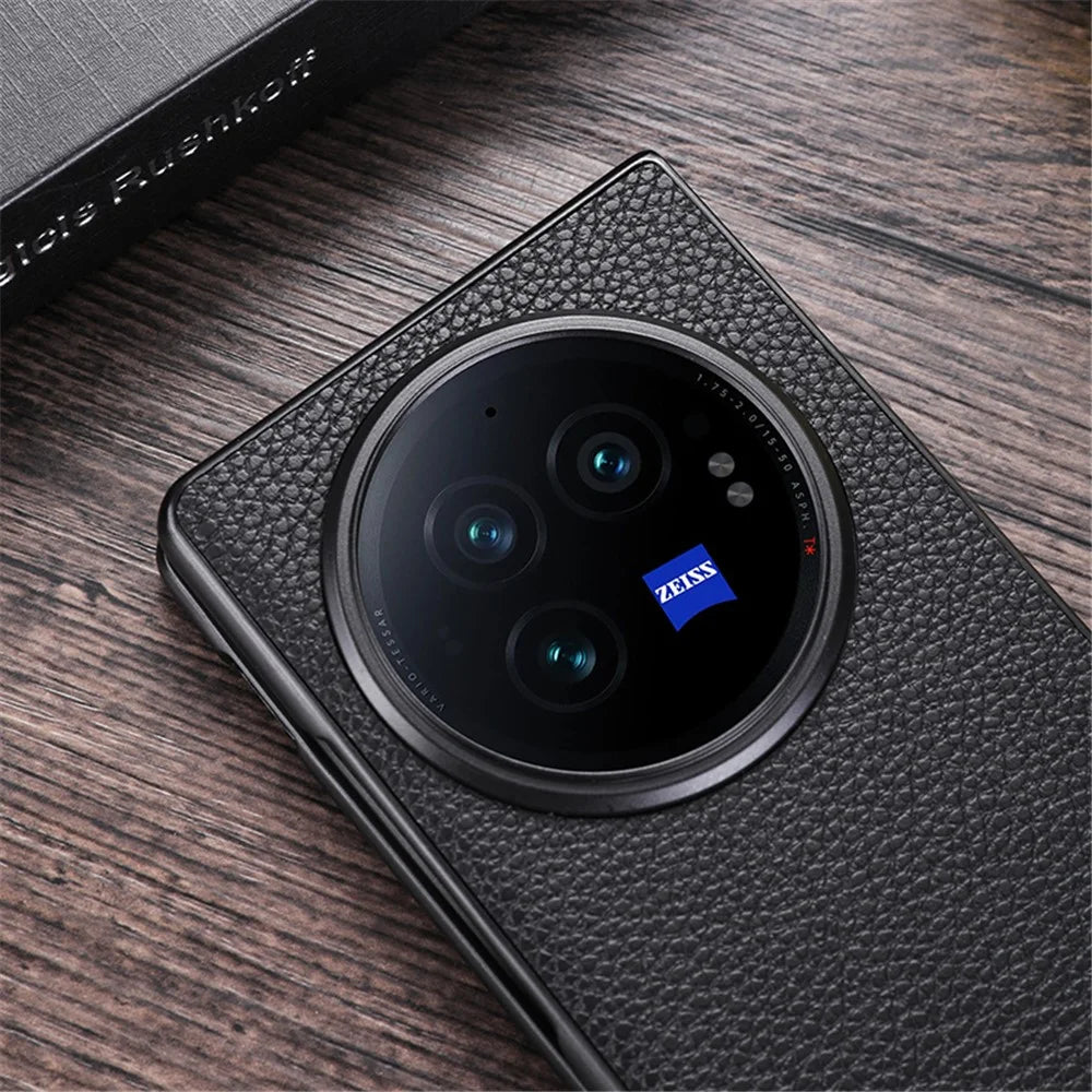 For vivo X Fold3 Pro Cell Phone Cover Drop-proof PC+PU Leather Hidden Kickstand Case - Black - 5