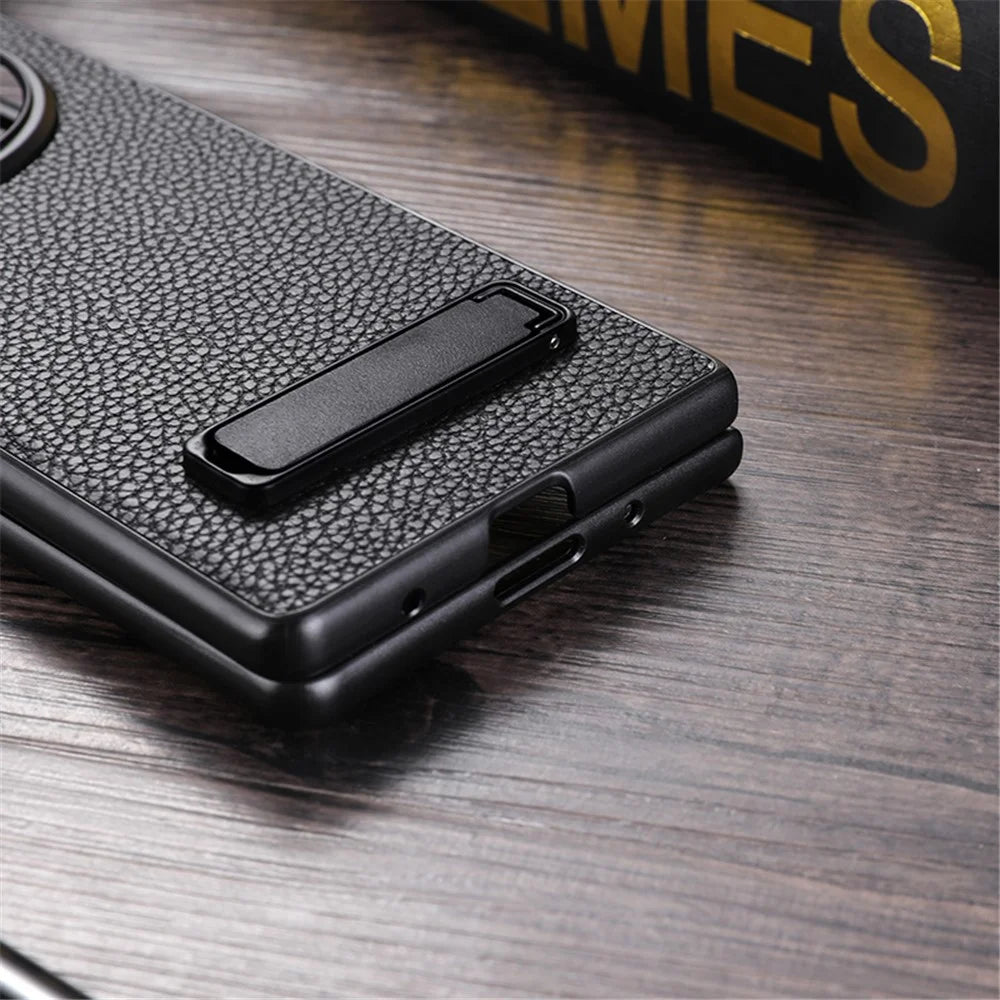 For vivo X Fold3 Pro Cell Phone Cover Drop-proof PC+PU Leather Hidden Kickstand Case - Black - 6