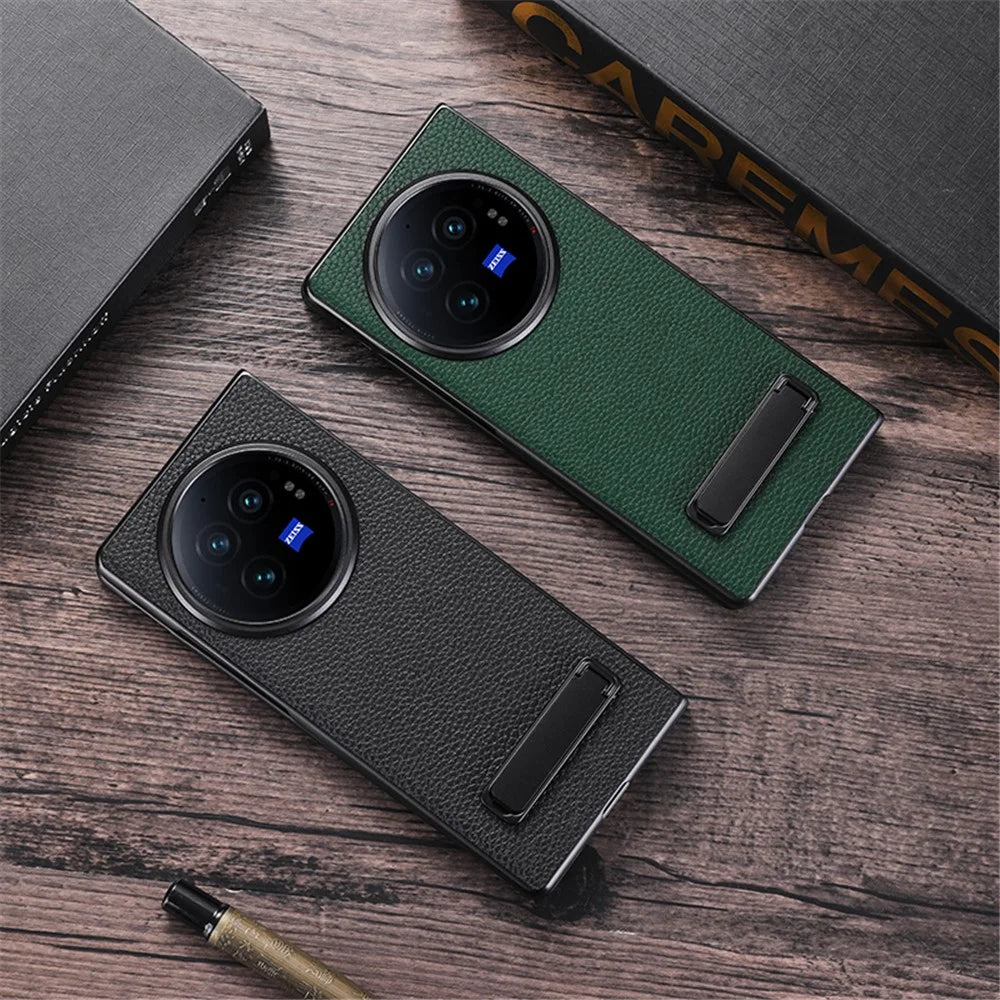 For vivo X Fold3 Pro Cell Phone Cover Drop-proof PC+PU Leather Hidden Kickstand Case - Black - 7