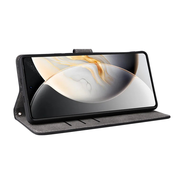 For TECNO Camon 30 5G CL7 Magnetic Case RFID Blocking Wallet Cover with Wrist Strap - Black - 3
