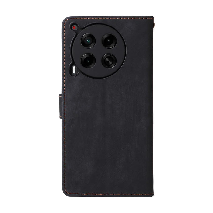 For TECNO Camon 30 5G CL7 Magnetic Case RFID Blocking Wallet Cover with Wrist Strap - Black - 7