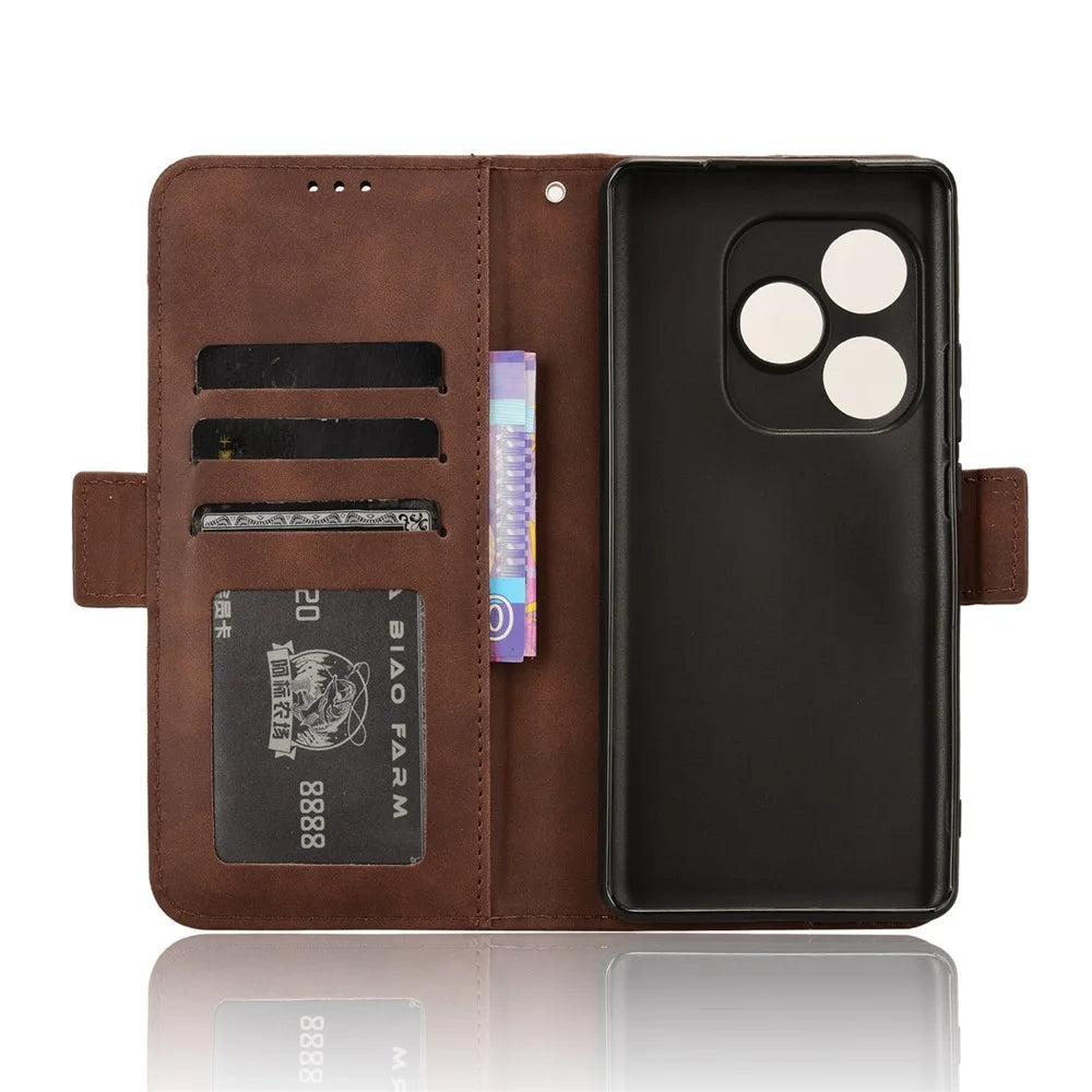 For Realme GT Neo6 SE 5G / Neo6 5G / GT 6 5G / GT 6T 5G Phone Cover with Multiple Card Slots Folio Flip Leather Case - Brown - 5