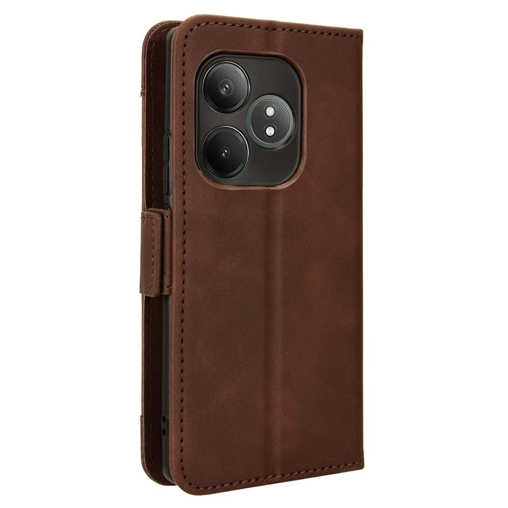 For Realme GT Neo6 SE 5G / Neo6 5G / GT 6 5G / GT 6T 5G Phone Cover with Multiple Card Slots Folio Flip Leather Case - Brown - 7