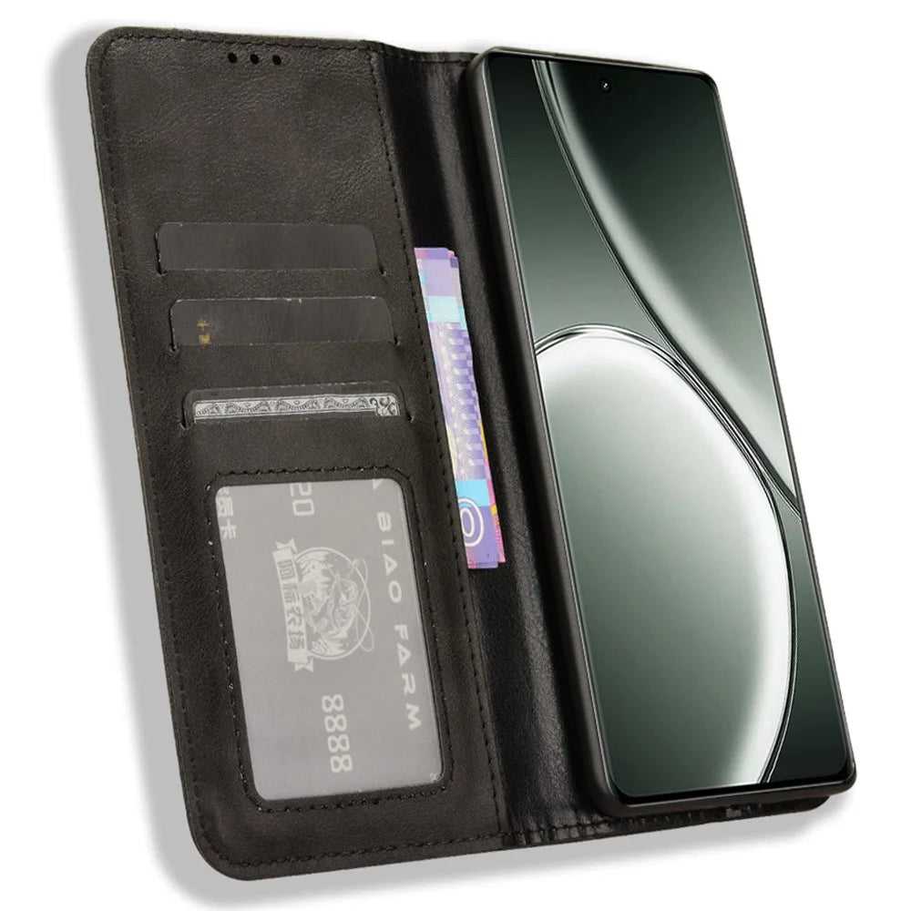 For Realme GT Neo6 SE 5G / Neo6 5G / GT 6 5G / GT 6T 5G Magnetic Case Retro PU Leather Drop-Resistant Phone Cover - Black - 2