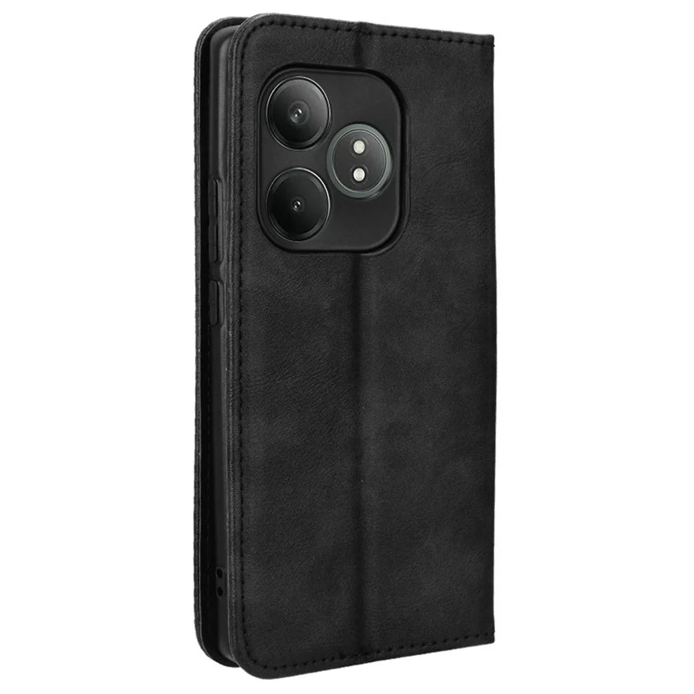 For Realme GT Neo6 SE 5G / Neo6 5G / GT 6 5G / GT 6T 5G Magnetic Case Retro PU Leather Drop-Resistant Phone Cover - Black - 7