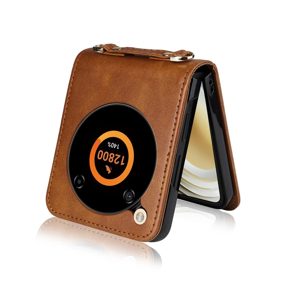 For ZTE nubia Flip 5G / Libero Flip A304ZT Case Card Holder Leather Phone Cover with Lanyard - Brown - 2