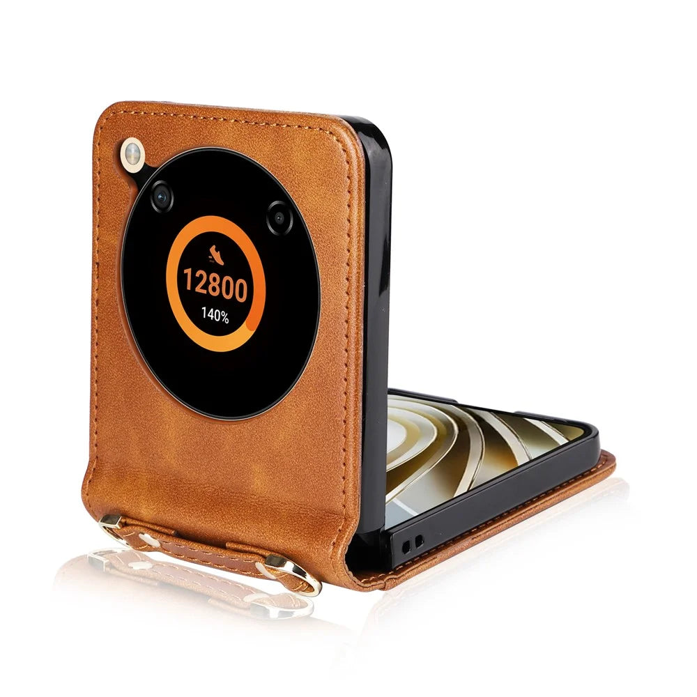 For ZTE nubia Flip 5G / Libero Flip A304ZT Case Card Holder Leather Phone Cover with Lanyard - Brown - 3