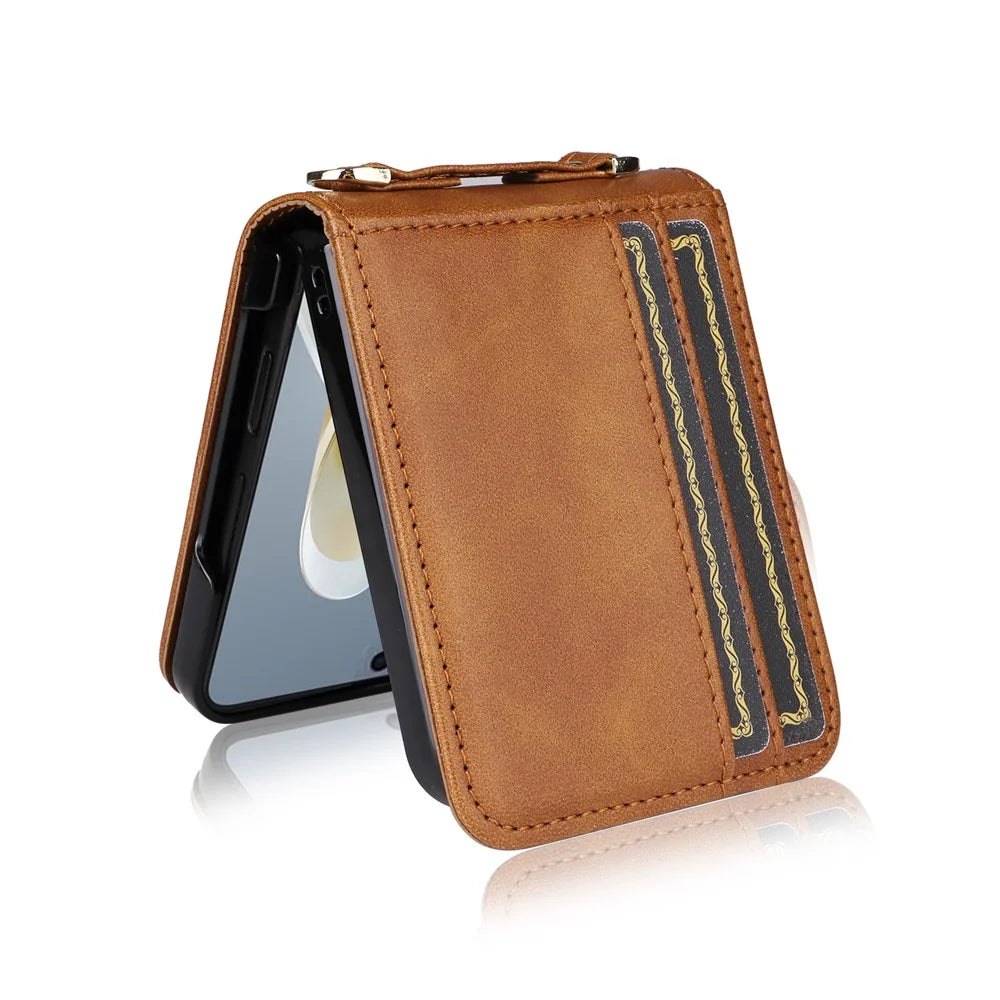 For ZTE nubia Flip 5G / Libero Flip A304ZT Case Card Holder Leather Phone Cover with Lanyard - Brown - 4