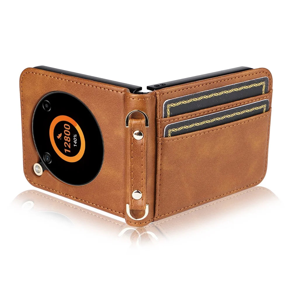 For ZTE nubia Flip 5G / Libero Flip A304ZT Case Card Holder Leather Phone Cover with Lanyard - Brown - 5