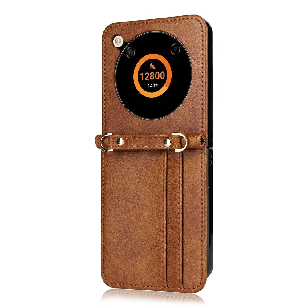 For ZTE nubia Flip 5G / Libero Flip A304ZT Case Card Holder Leather Phone Cover with Lanyard - Brown - 7