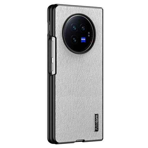 For vivo X Fold3 Pro Case Wood Grain PU Leather+PC+TPU Shockproof Folding Phone Cover - Grey - 1
