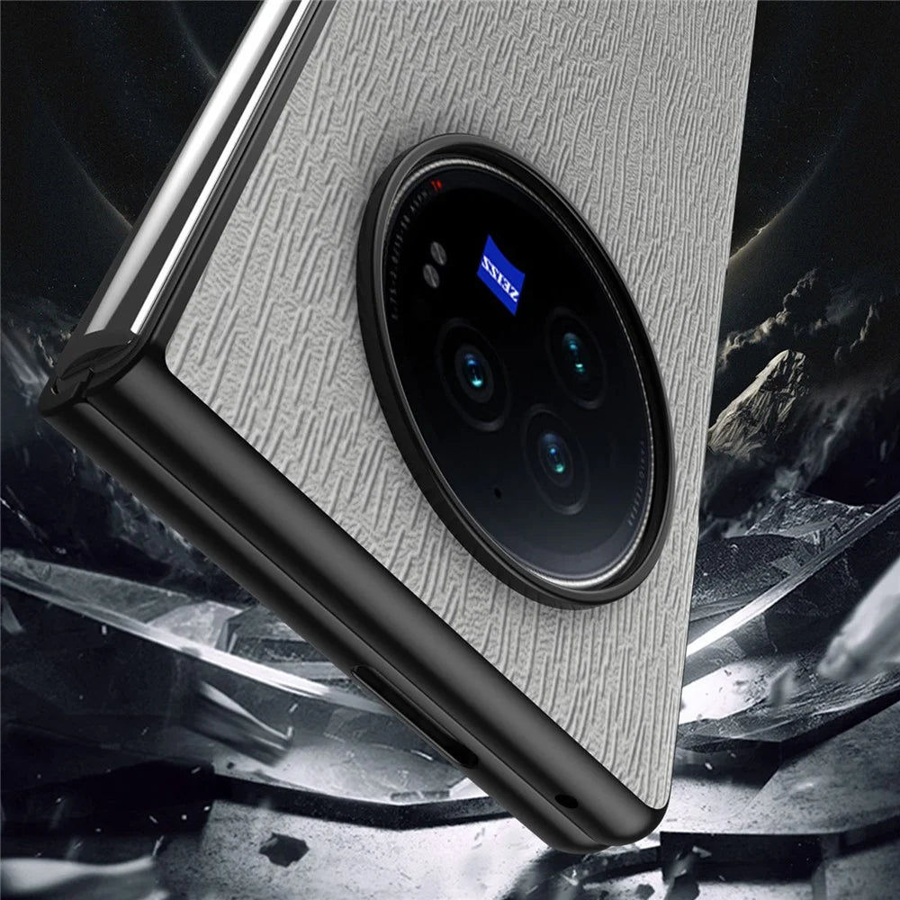 For vivo X Fold3 Pro Case Wood Grain PU Leather+PC+TPU Shockproof Folding Phone Cover - Grey - 3